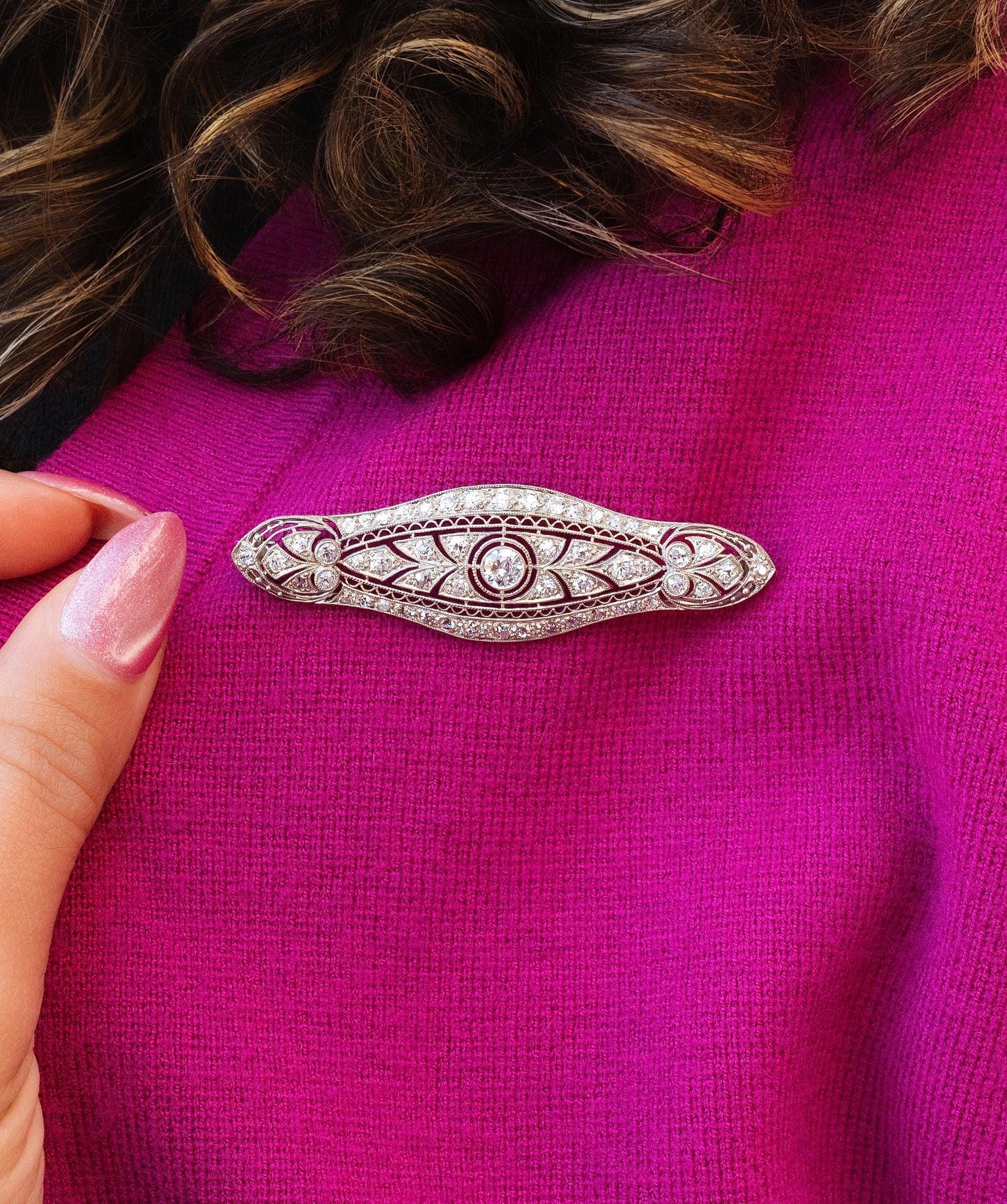 ANTIQUE Art Deco Old European Cut Diamond Brooch in Platinum