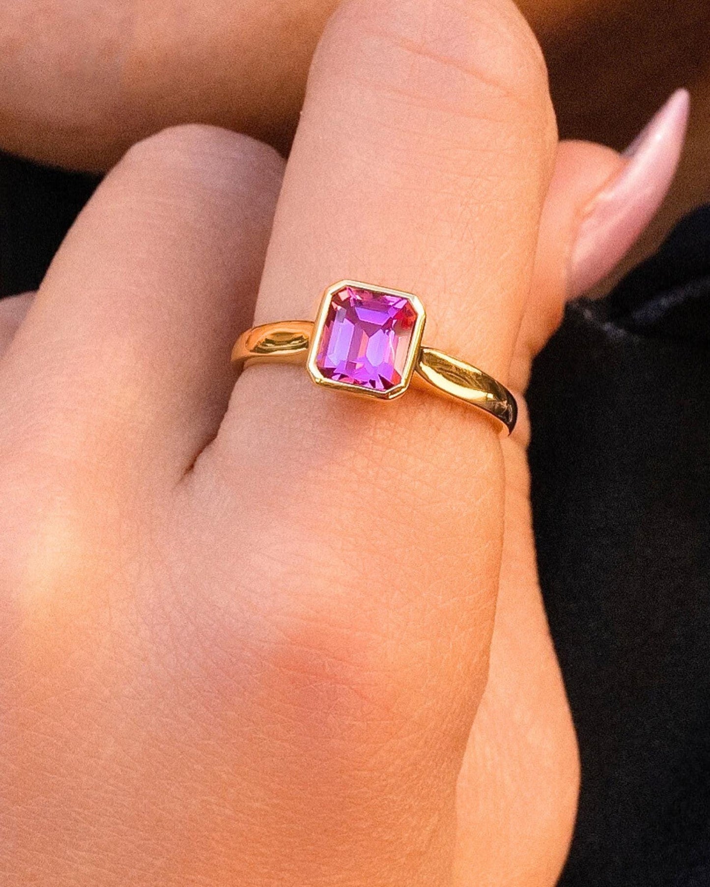 Pink Tourmaline Bezel Ring in 18K Yellow Gold