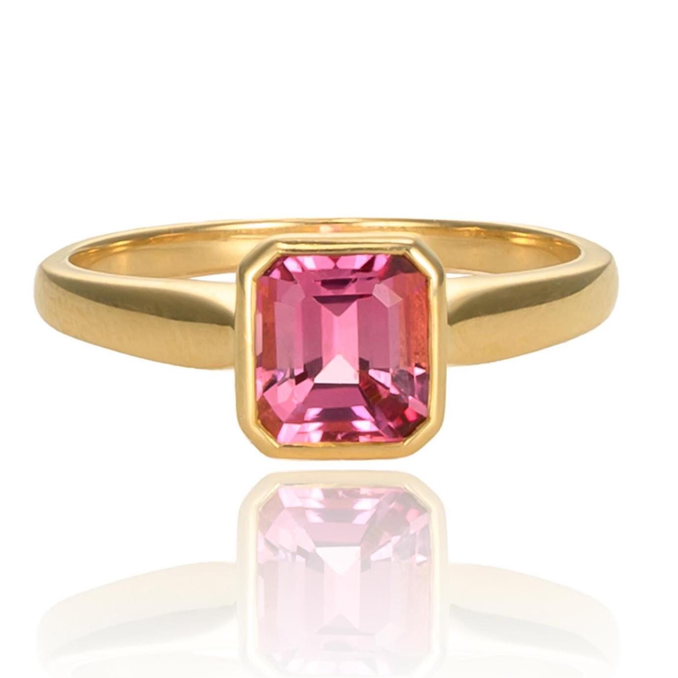 Pink Tourmaline Bezel Ring in 18K Yellow Gold