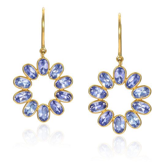 Tanzanite Circle Bezel Earrings in 18K Yellow Gold