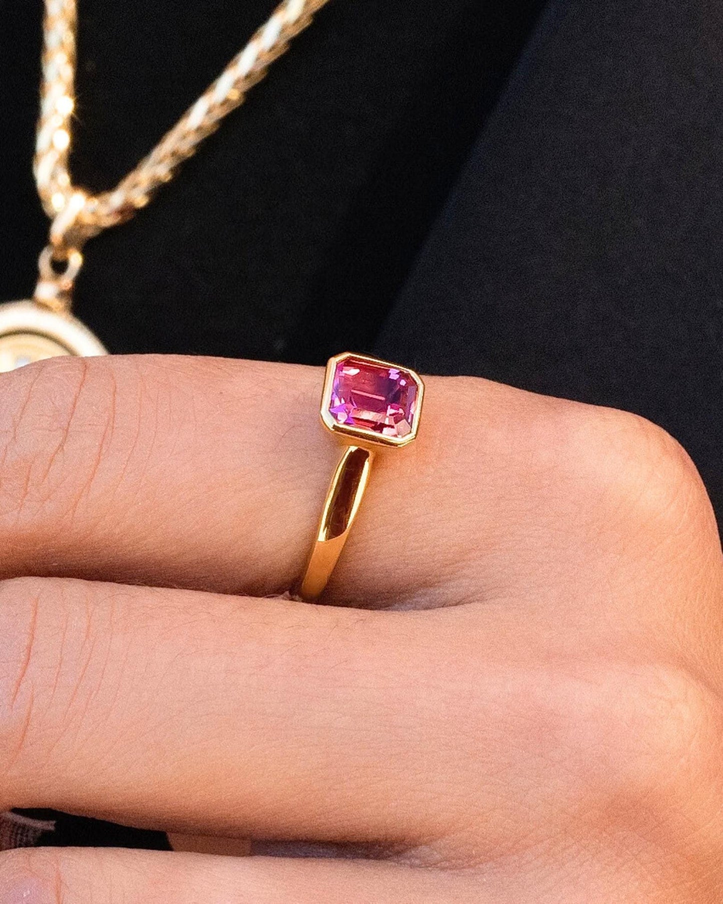 Pink Tourmaline Bezel Ring in 18K Yellow Gold