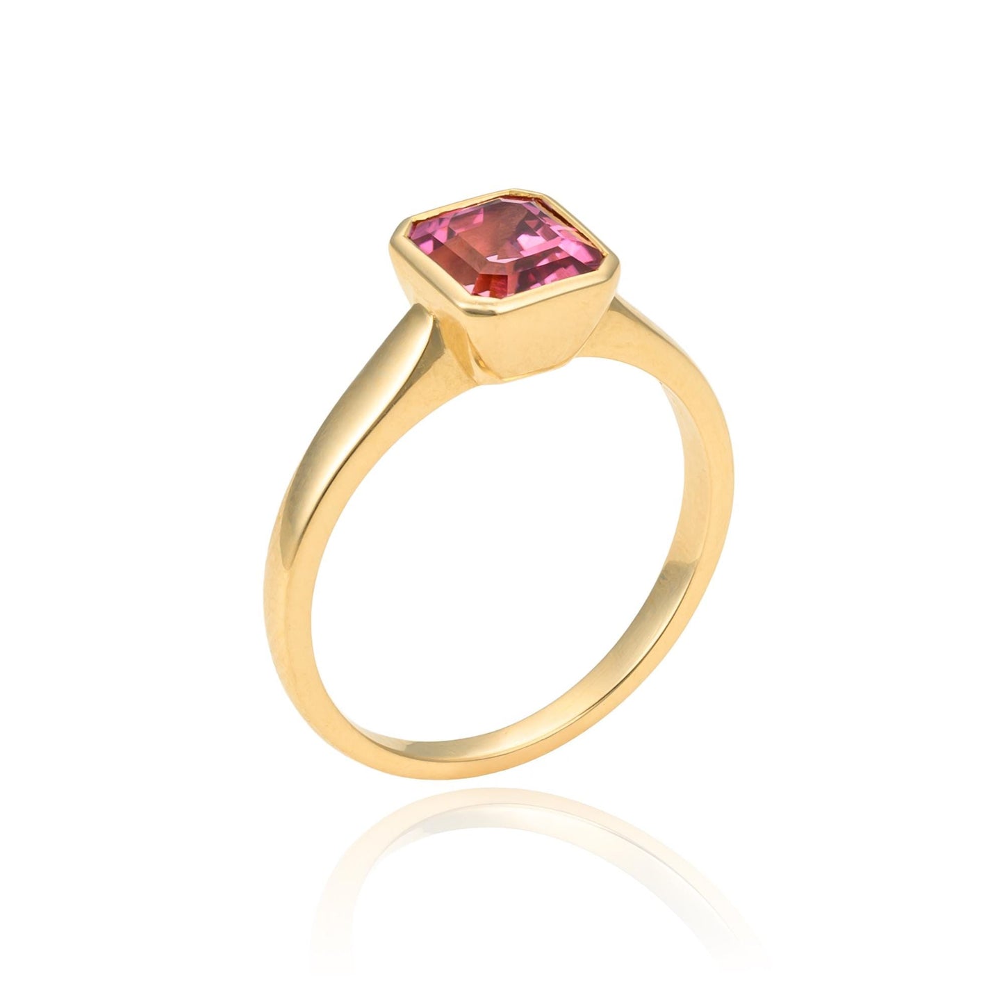 Pink Tourmaline Bezel Ring in 18K Yellow Gold