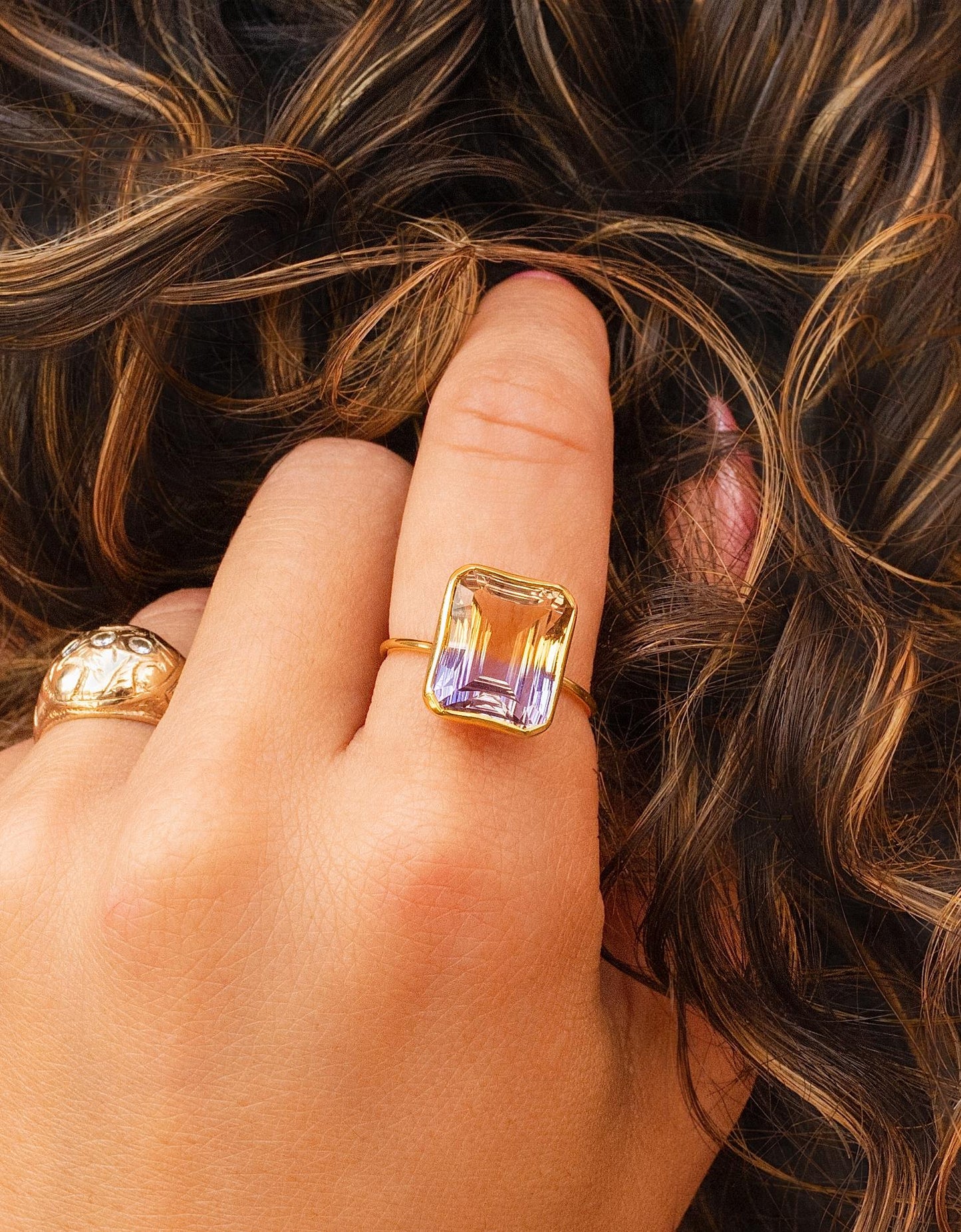 Minimalist Ametrine Bezel Ring in 14K Yellow Gold