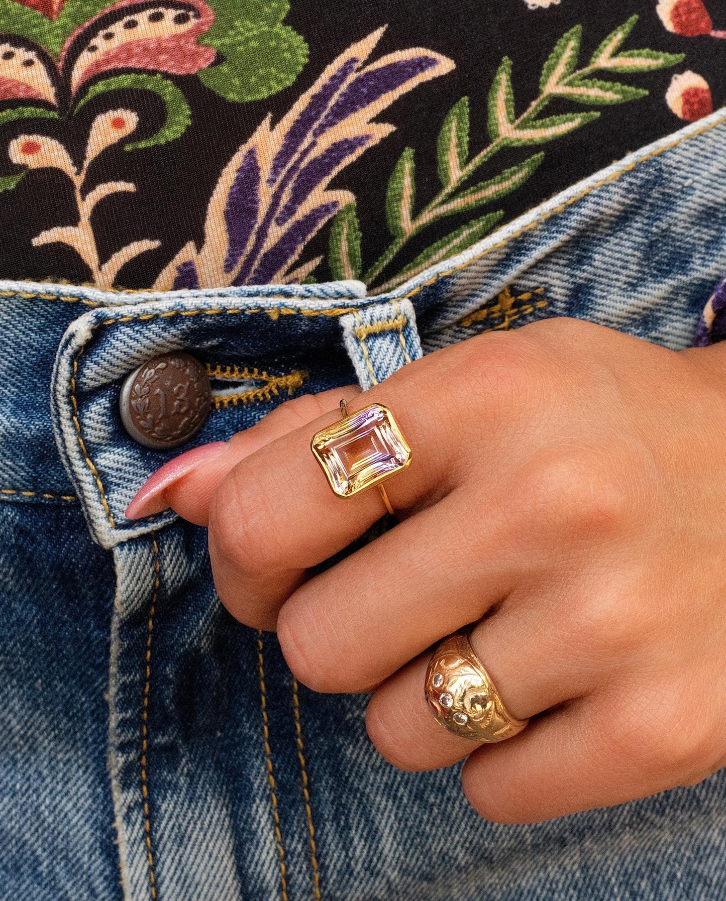 Minimalist Ametrine Bezel Ring in 14K Yellow Gold