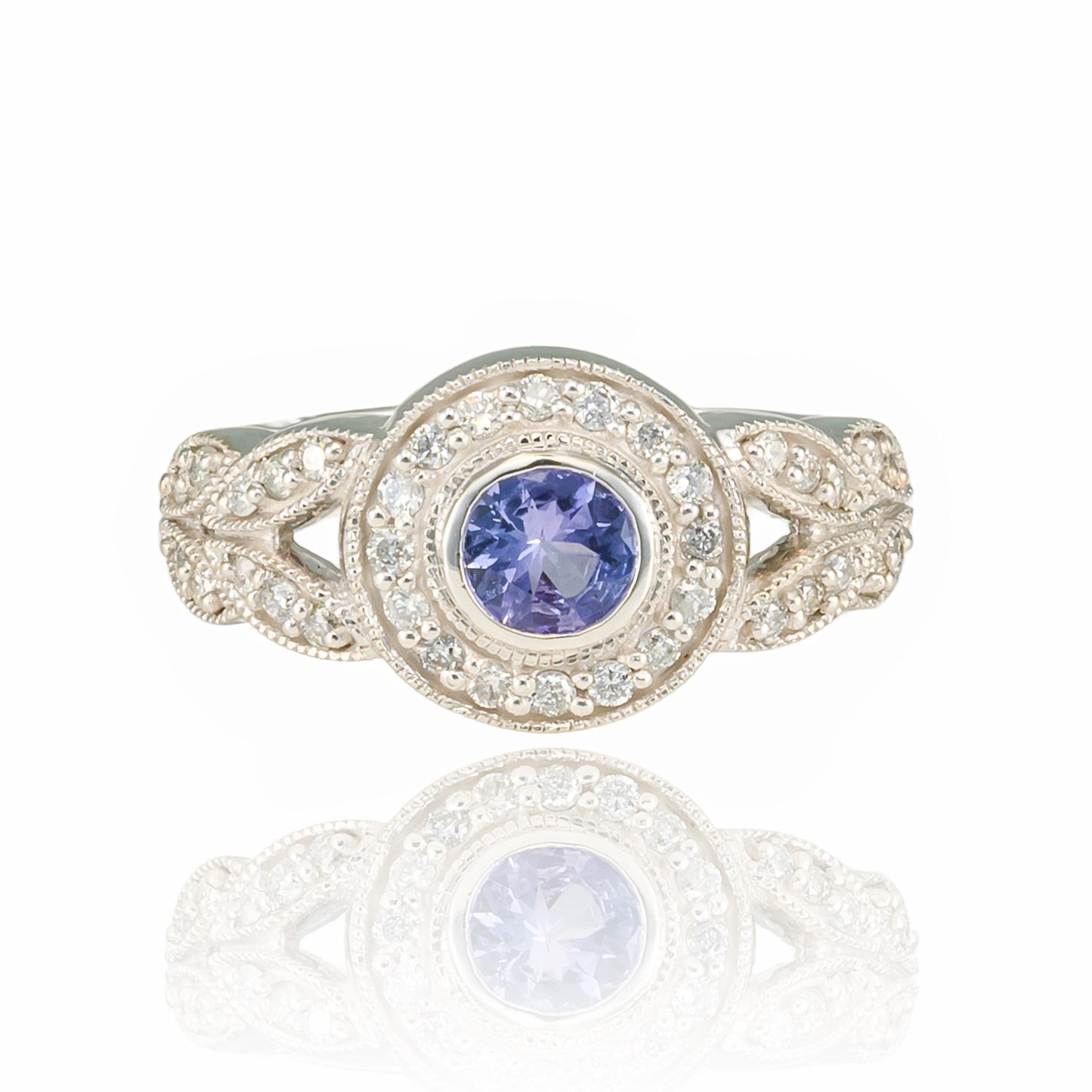 VINTAGE Tanzanite & Diamond Ring in 14K White Gold
