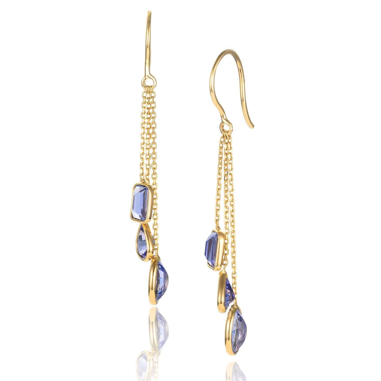 Tanzanite Bezel Chain Earrings in 18K Yellow Gold