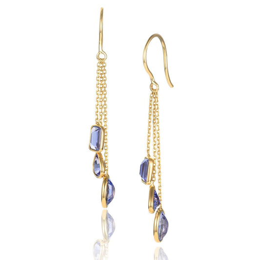Tanzanite Bezel Chain Earrings in 18K Yellow Gold