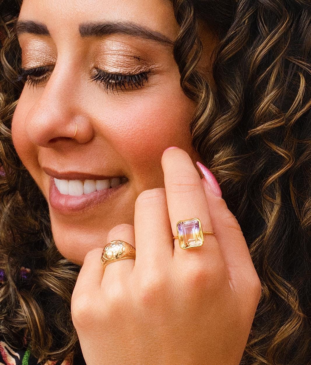 Minimalist Ametrine Bezel Ring in 14K Yellow Gold