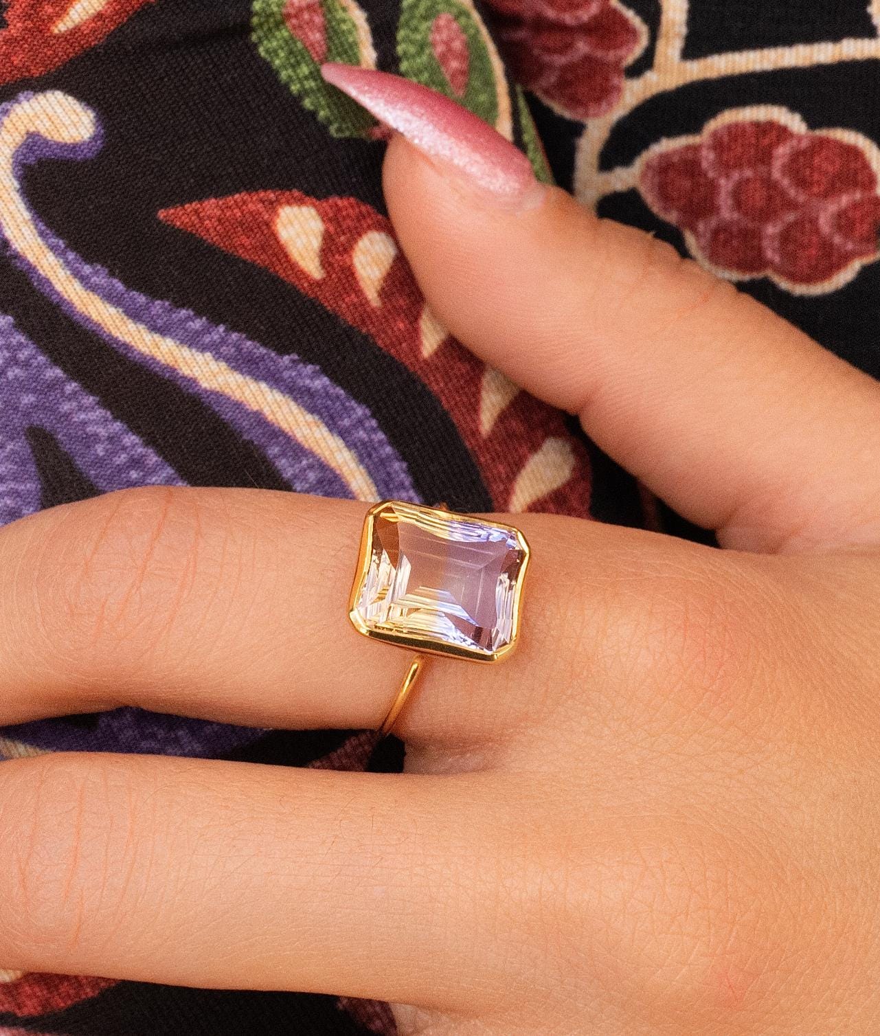Minimalist Ametrine Bezel Ring in 14K Yellow Gold