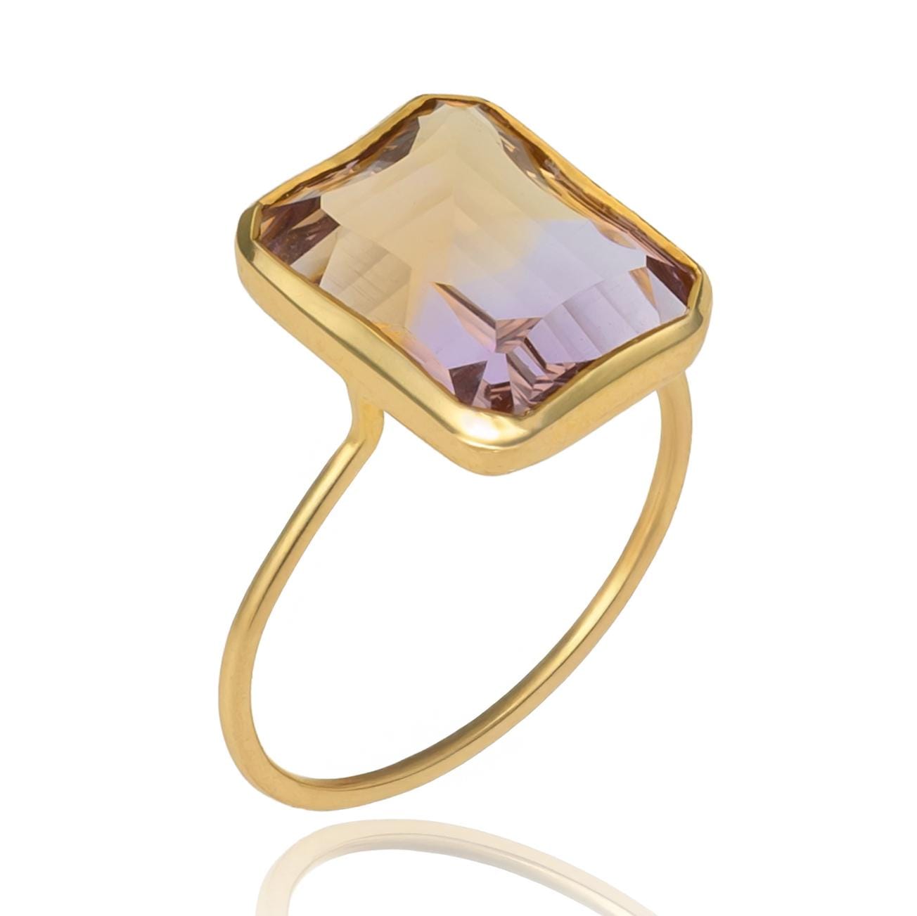 Minimalist Ametrine Bezel Ring in 14K Yellow Gold