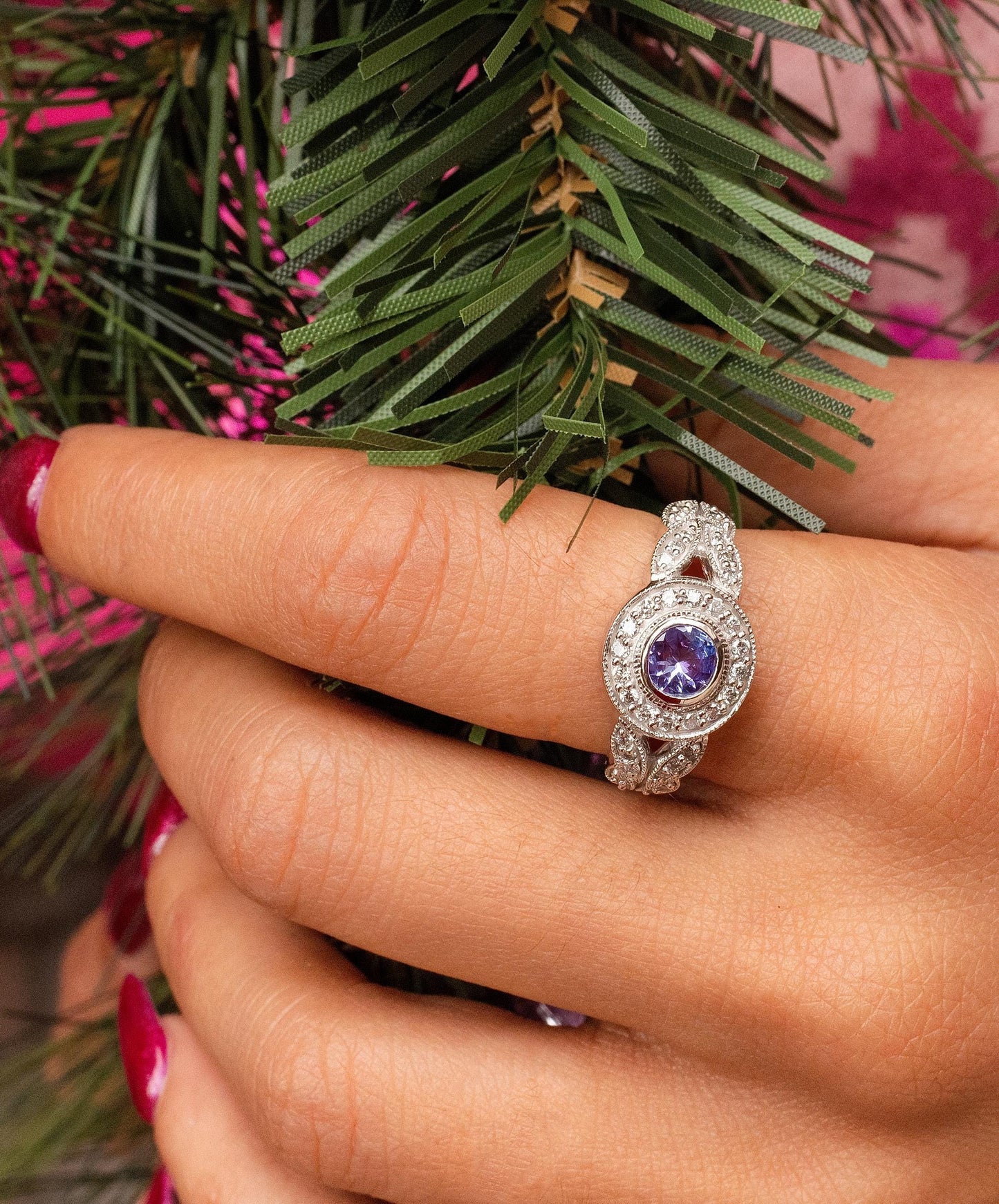 VINTAGE Tanzanite & Diamond Ring in 14K White Gold