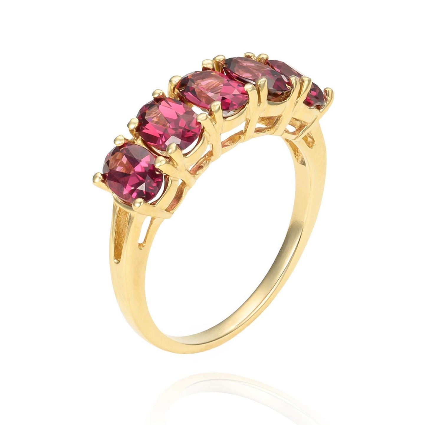 Rhodolite Garnet Five Stone Band in 14K Yellow Gold