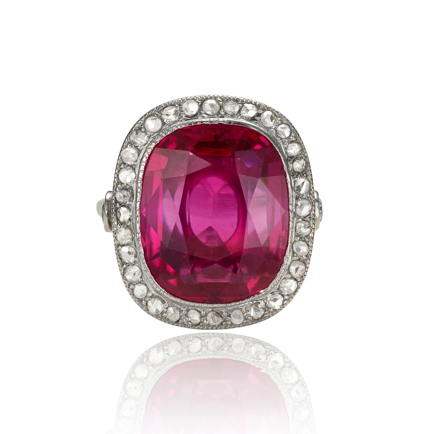 Scottish Diamond Accented Ruby Ring in 14K White Gold