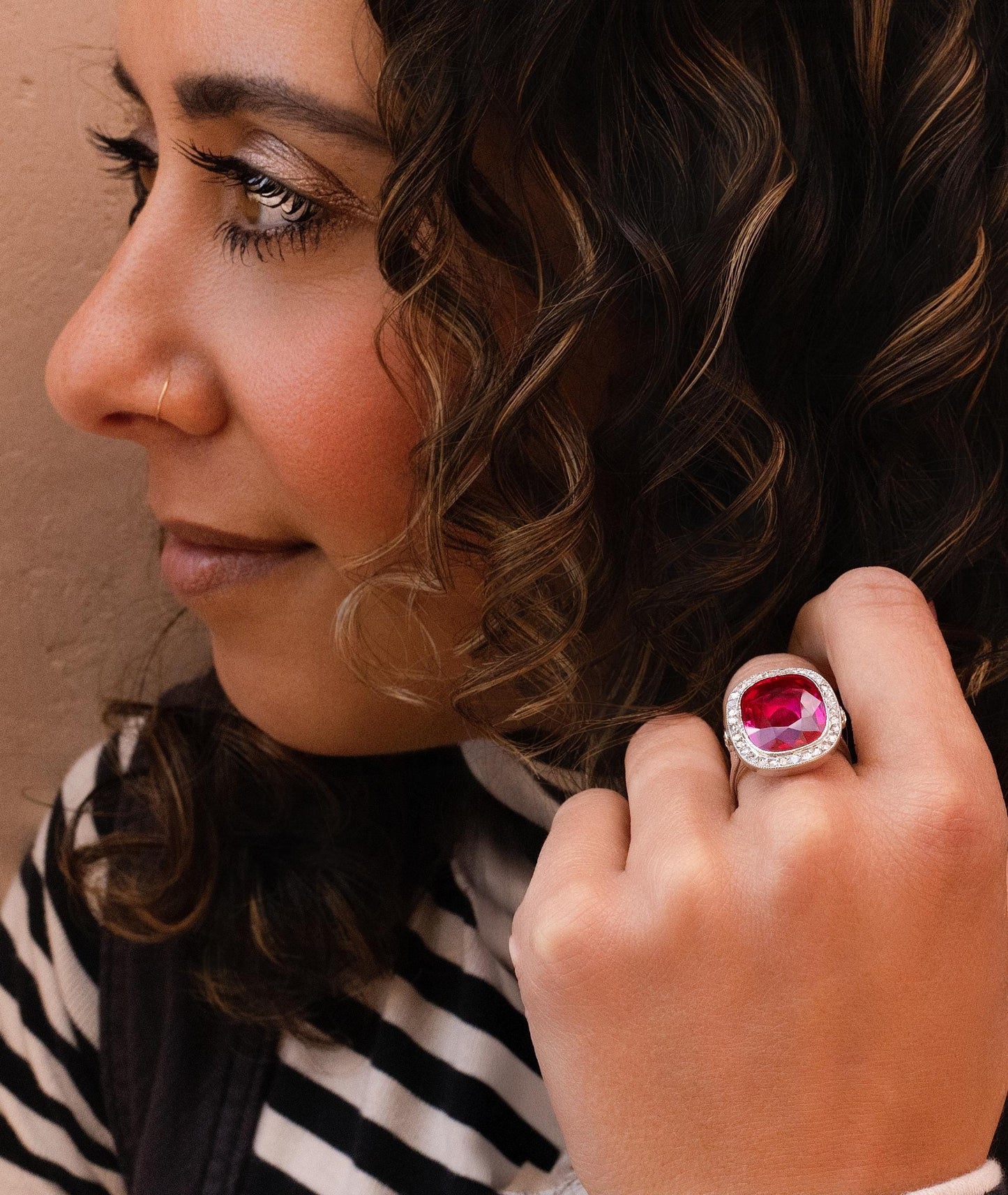 Scottish Diamond Accented Ruby Ring in 14K White Gold