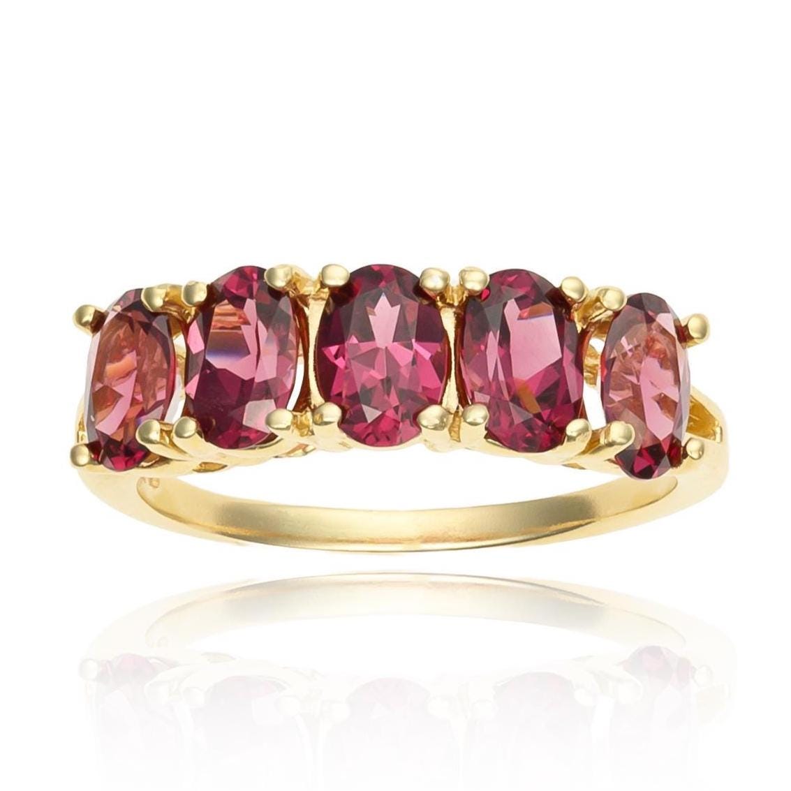 Rhodolite Garnet Five Stone Band in 14K Yellow Gold