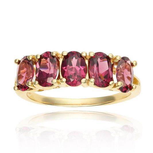 Rhodolite Garnet Five Stone Band in 14K Yellow Gold