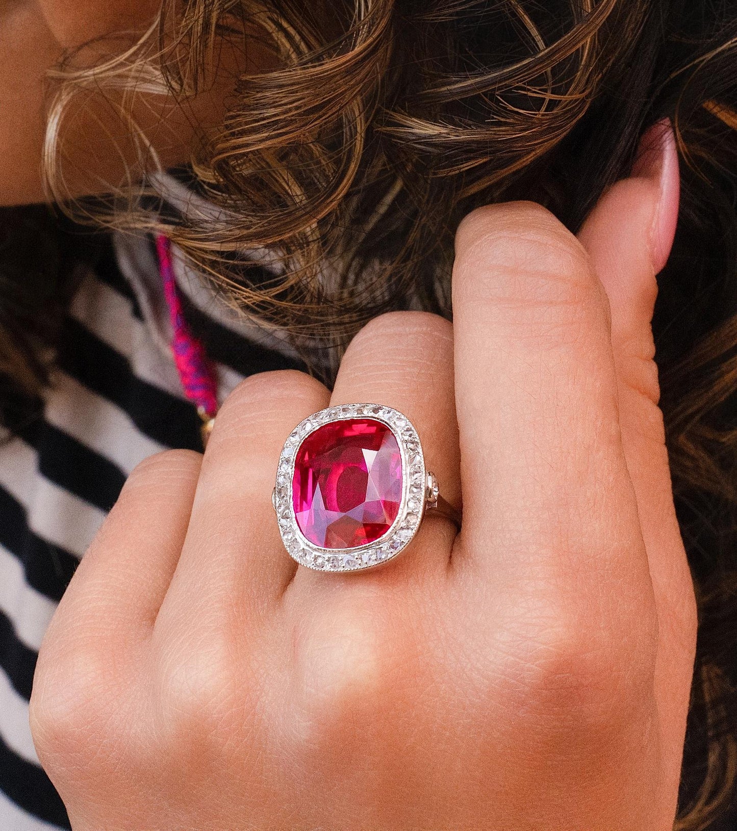 Scottish Diamond Accented Ruby Ring in 14K White Gold