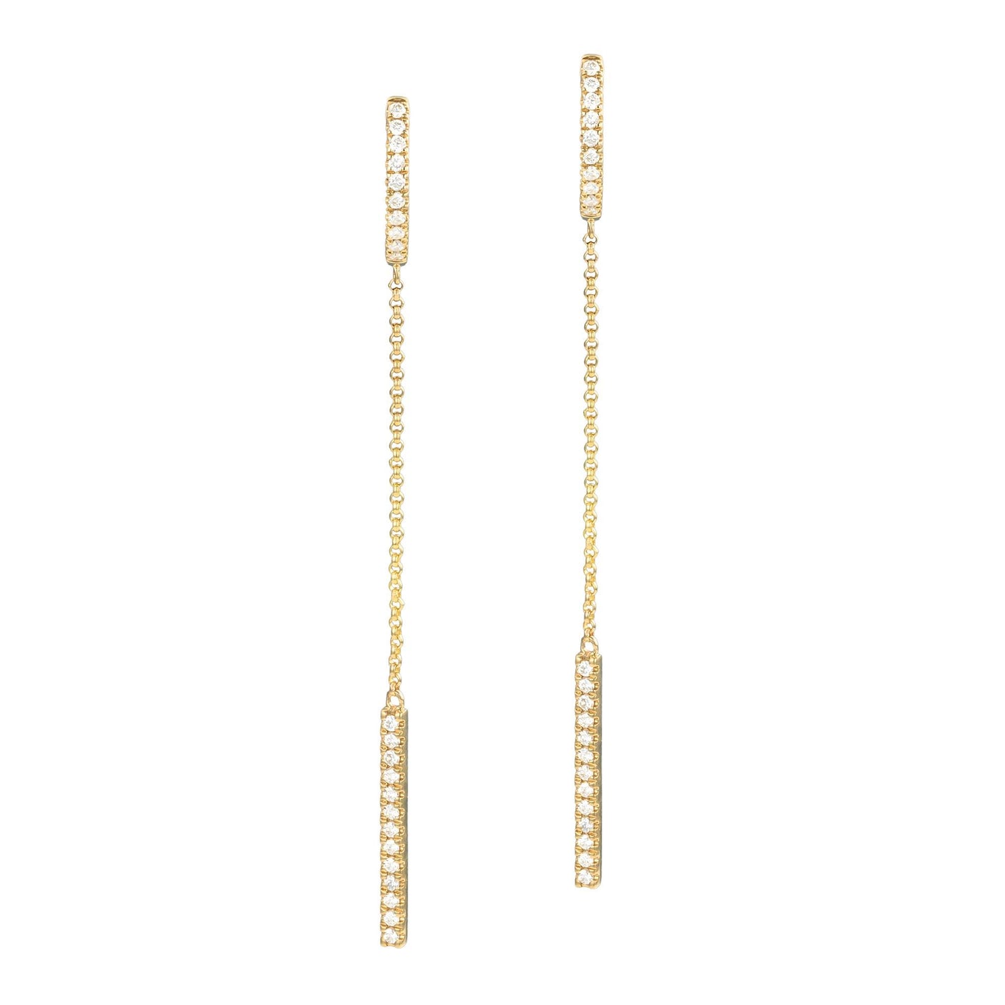 Diamond Hinged Hoop Chain Bar Earrings in 14K Yellow Gold
