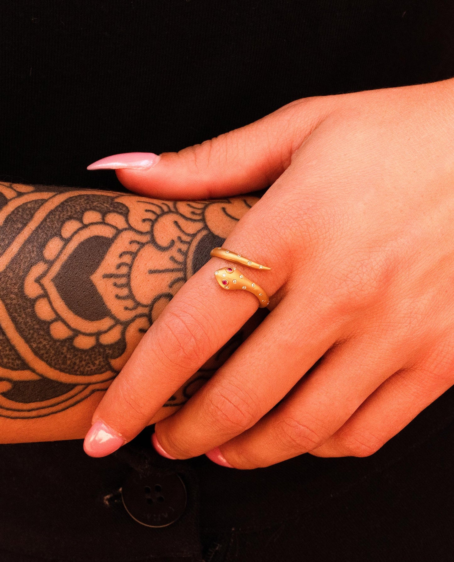 Diamond & Ruby Serpent Wrap Ring in 18K Yellow Gold