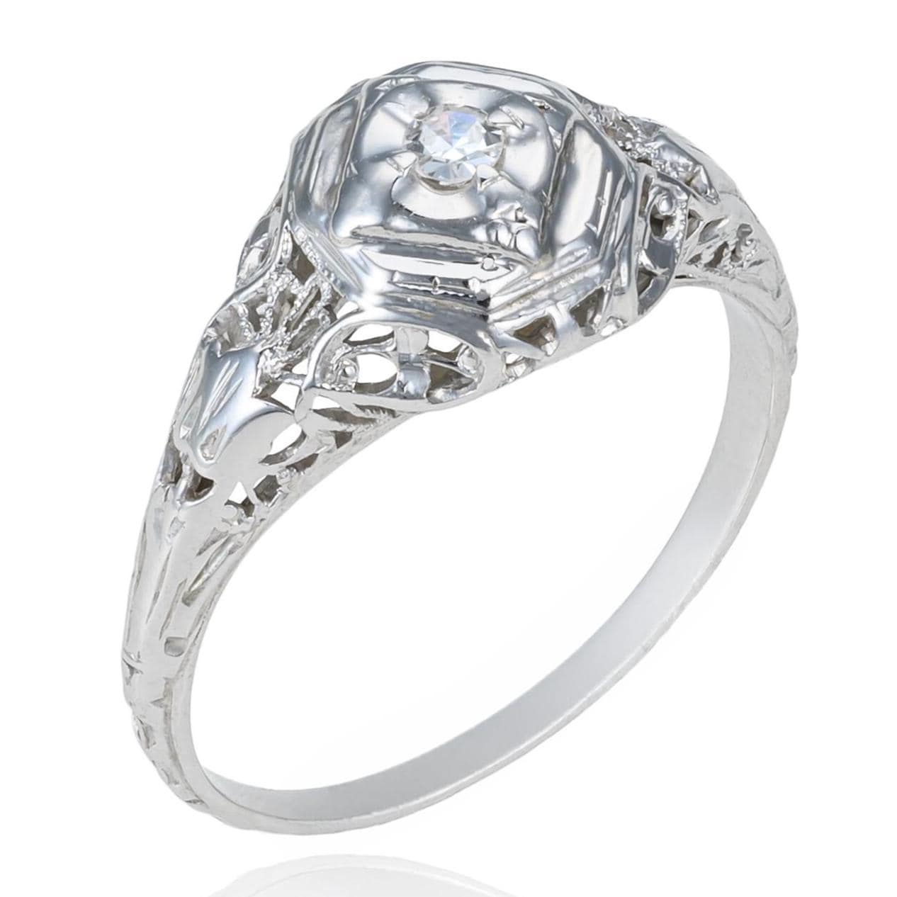 Art Deco Diamond Filigree Ring in 18K White Gold