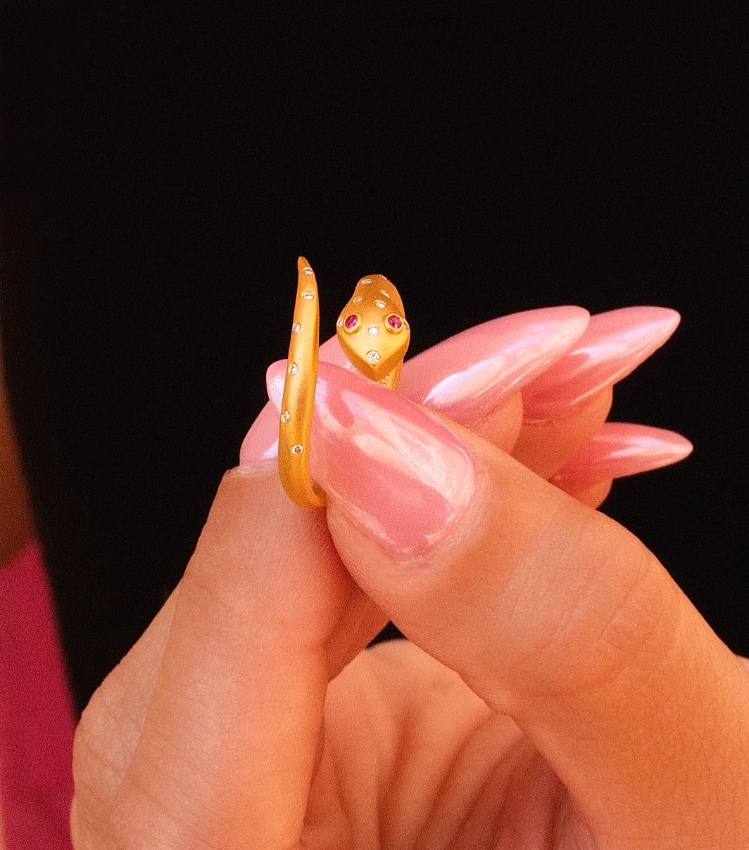 Diamond & Ruby Serpent Wrap Ring in 18K Yellow Gold