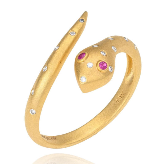 Diamond & Ruby Serpent Wrap Ring in 18K Yellow Gold