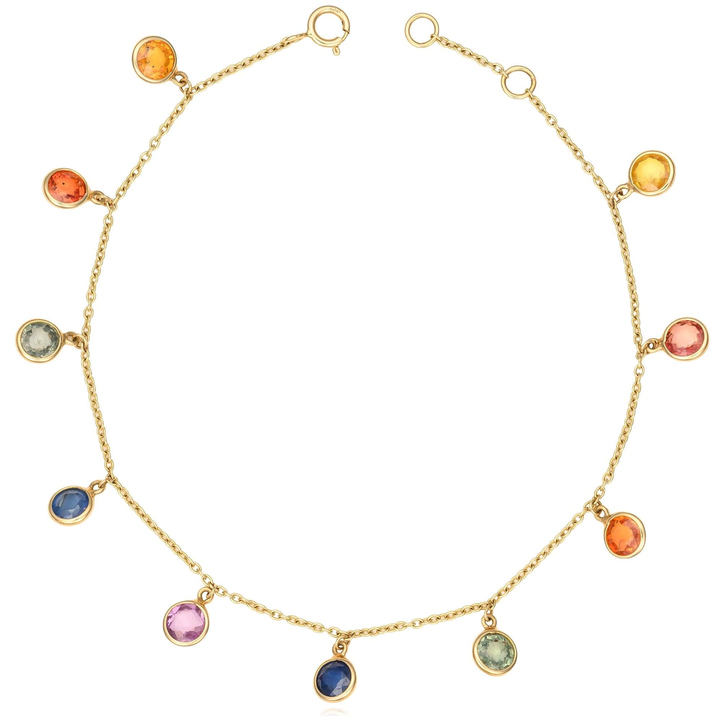 Rainbow Sapphire Dangle Bracelet in 18K Yellow Gold