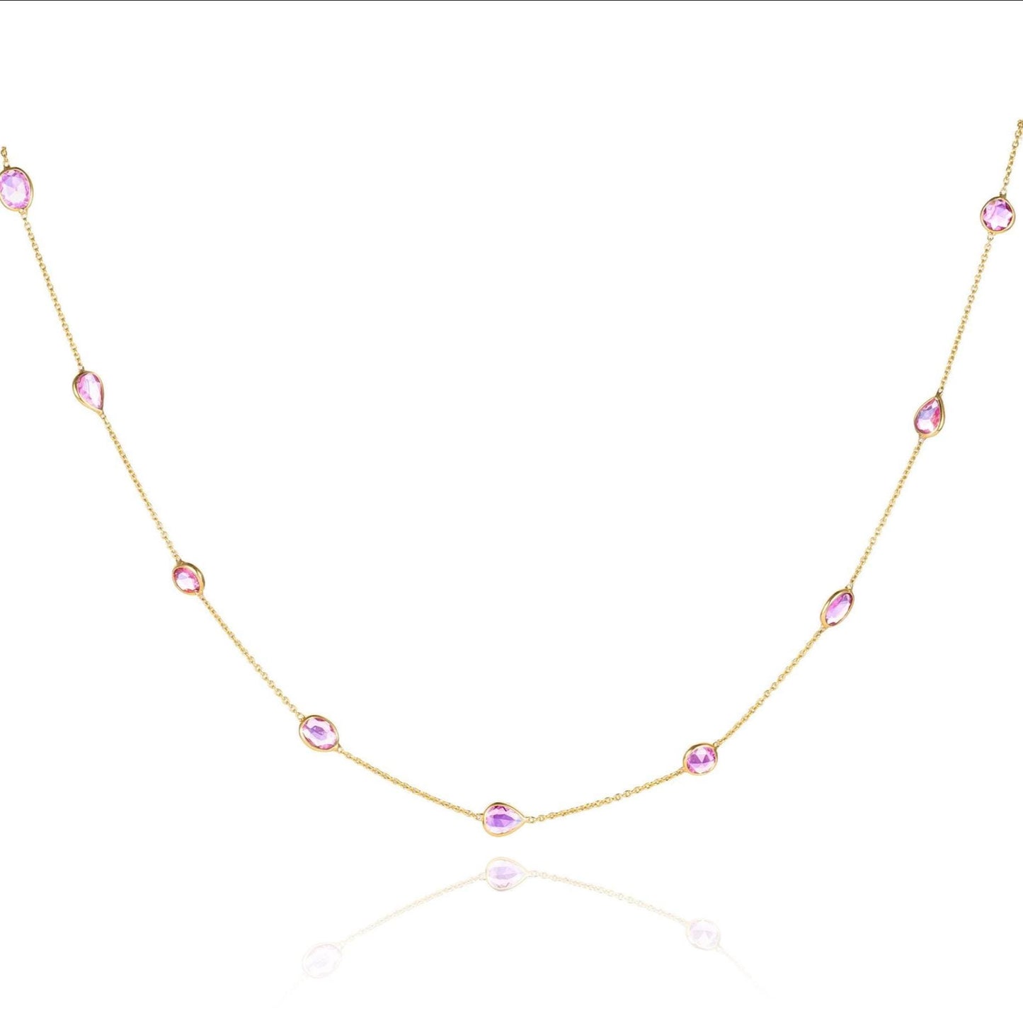 Pink Sapphire Station Necklace in 18K Yellow Gold
