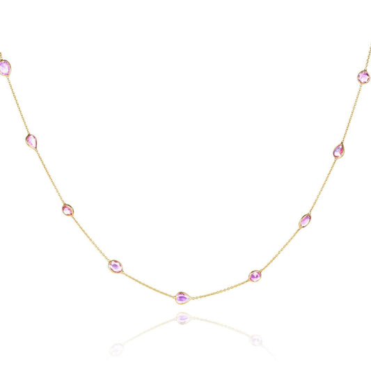 Pink Sapphire Station Necklace in 18K Yellow Gold