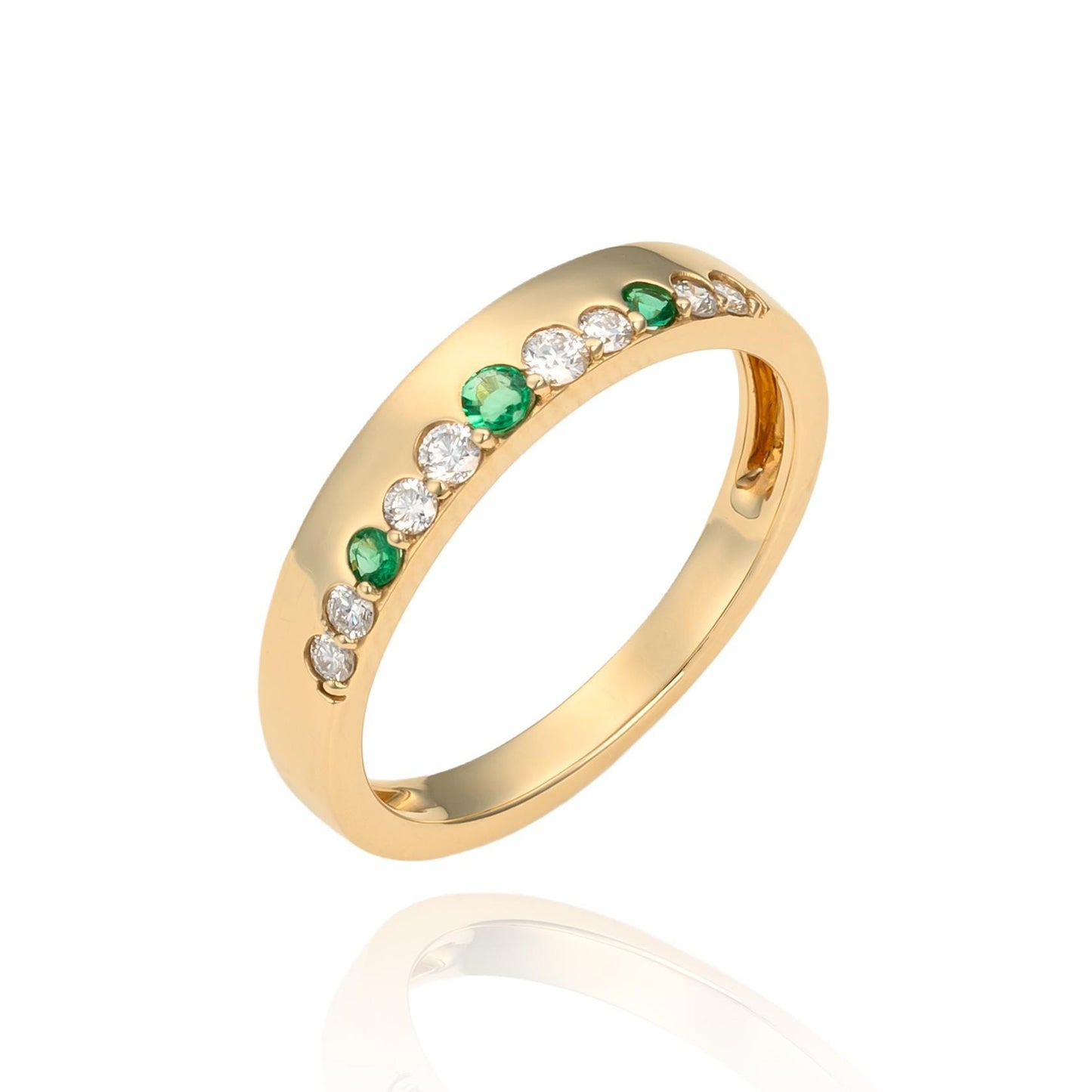 Emerald & Diamond Band in 14K Yellow Gold
