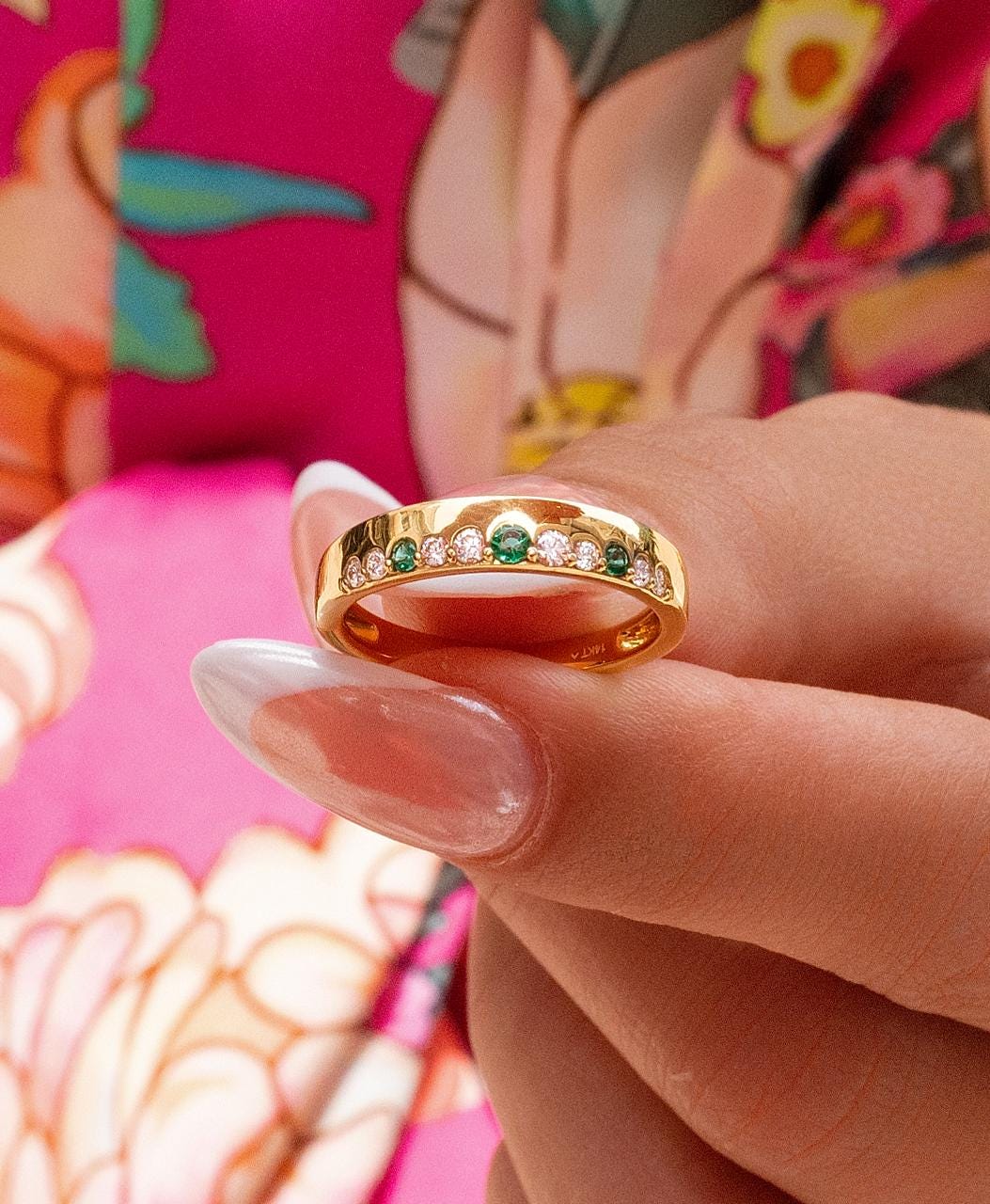 Emerald & Diamond Band in 14K Yellow Gold