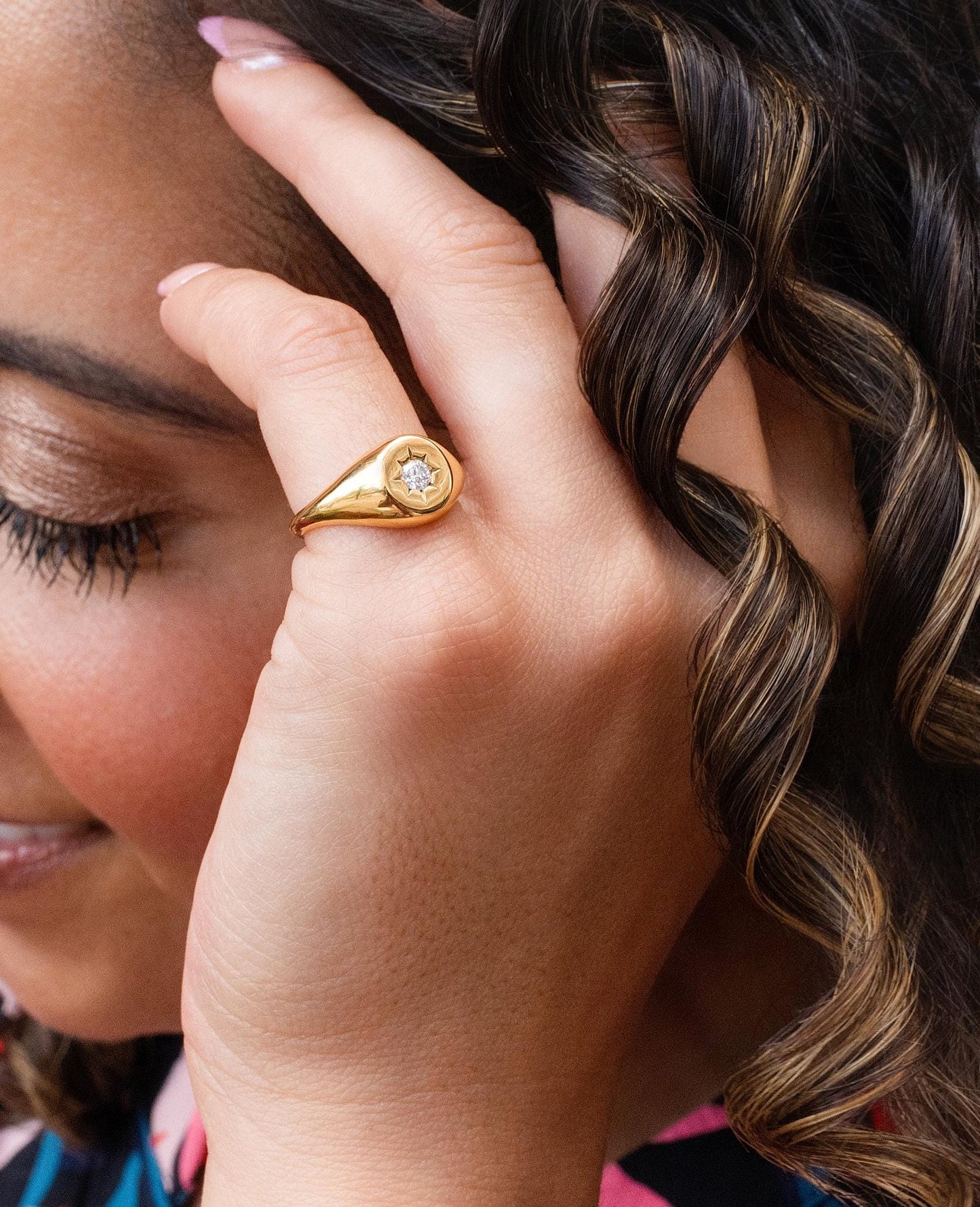 Diamond Signet Pinky Ring in 14K Yellow Gold