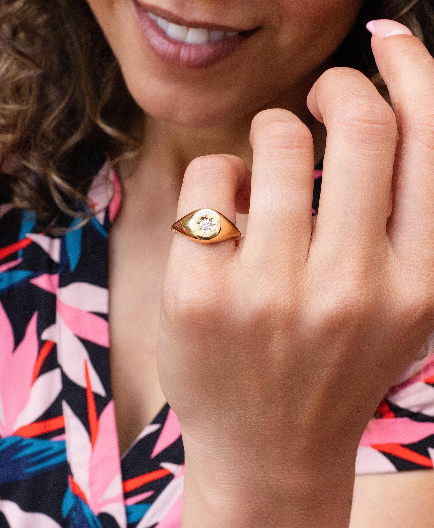 Diamond Signet Pinky Ring in 14K Yellow Gold