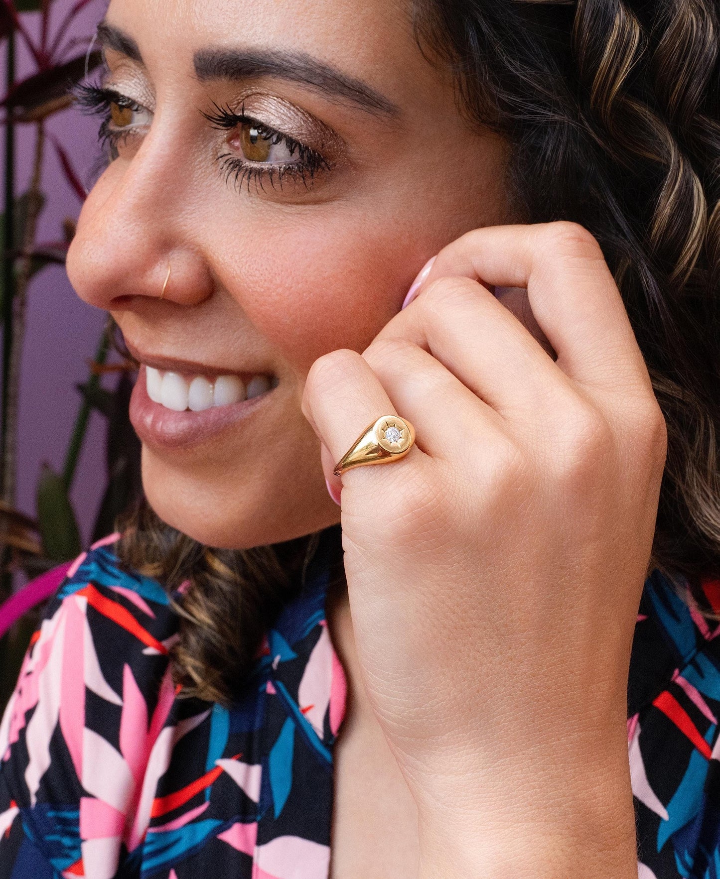 Diamond Signet Pinky Ring in 14K Yellow Gold