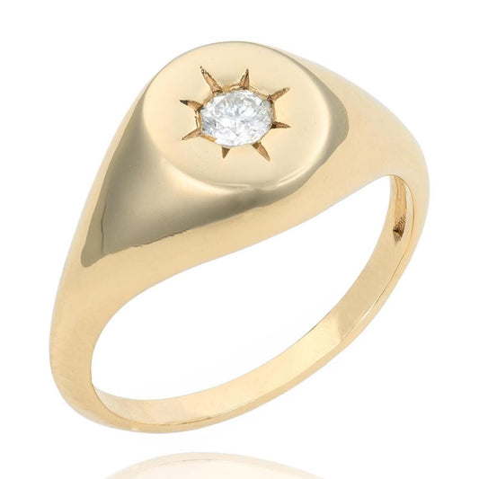 Diamond Signet Pinky Ring in 14K Yellow Gold