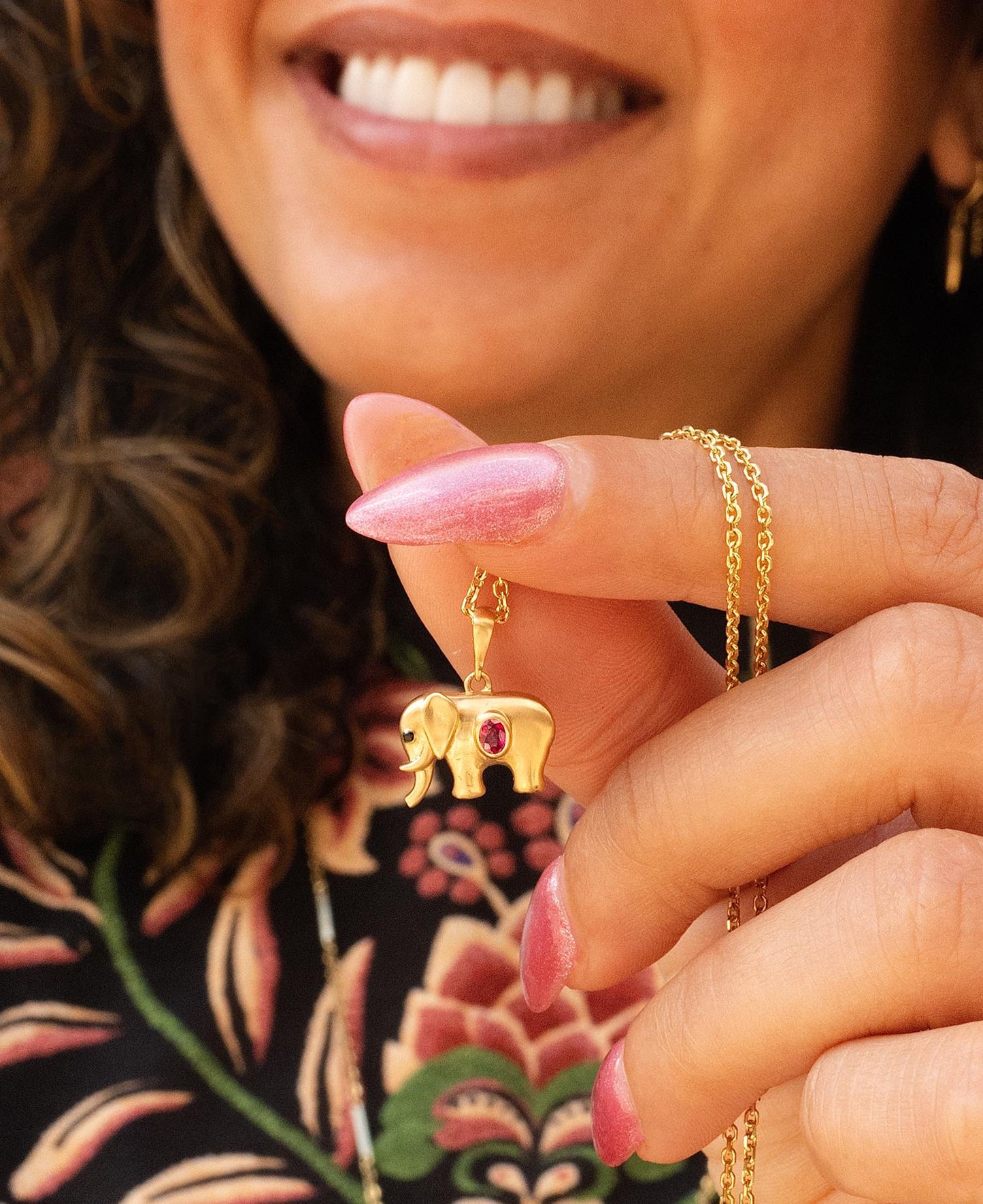 Ruby Elephant Pendant in 18K Yellow Gold