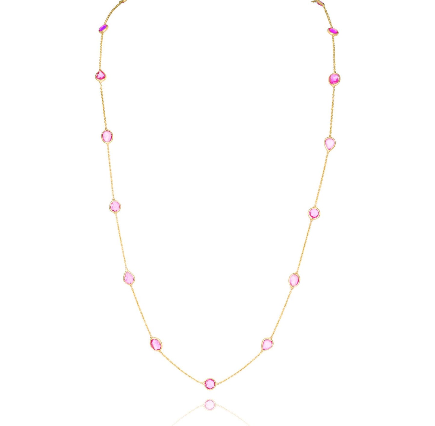 Pink Sapphire Station Necklace in 18K Yellow Gold