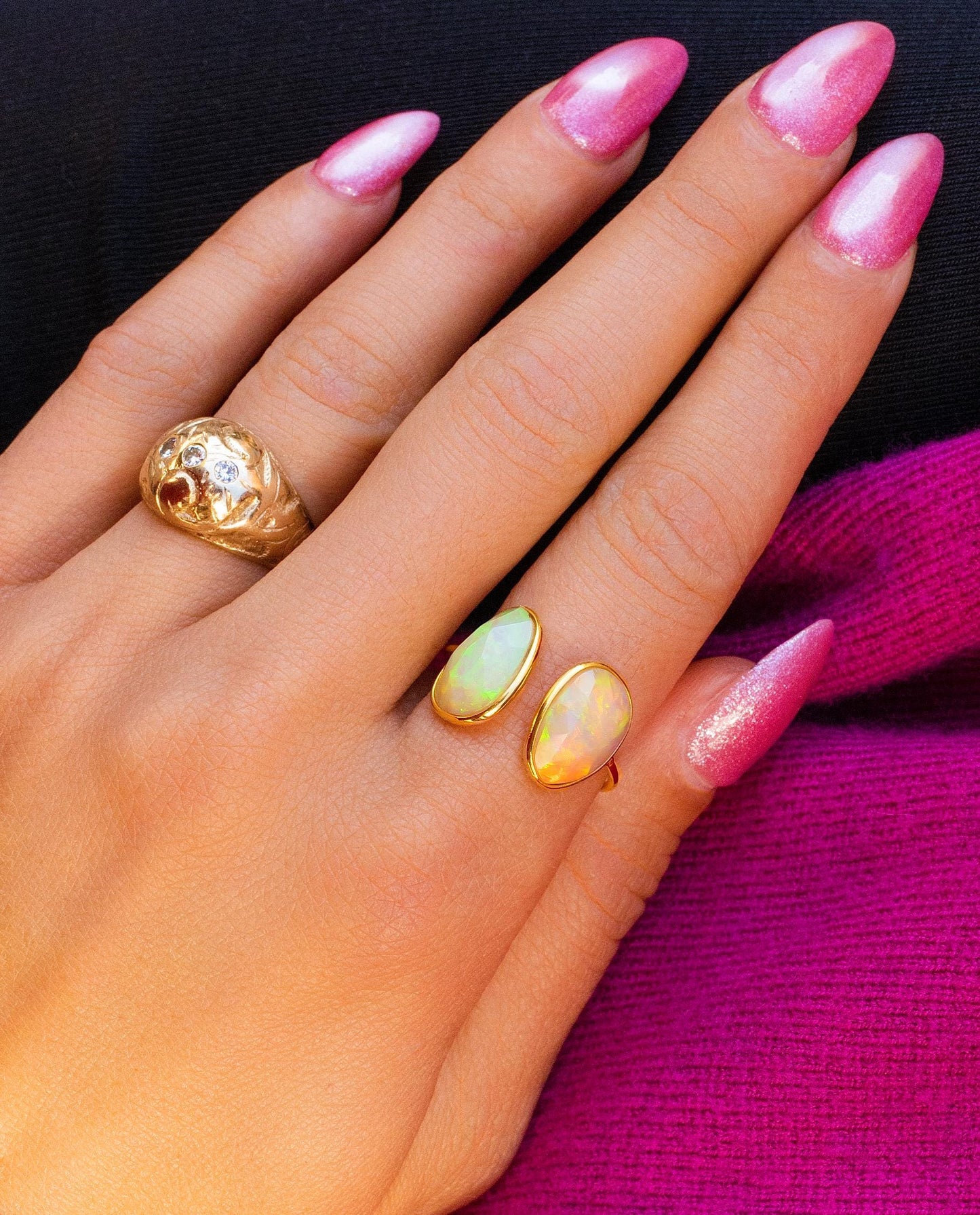 Open Opal Bezel Ring in 18K Yellow Gold