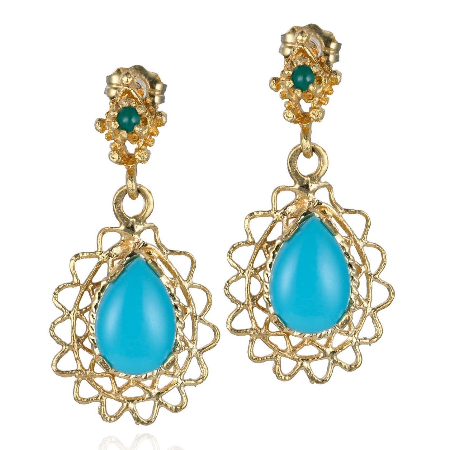 Turquoise Drop Earrings in 14K Yellow Gold