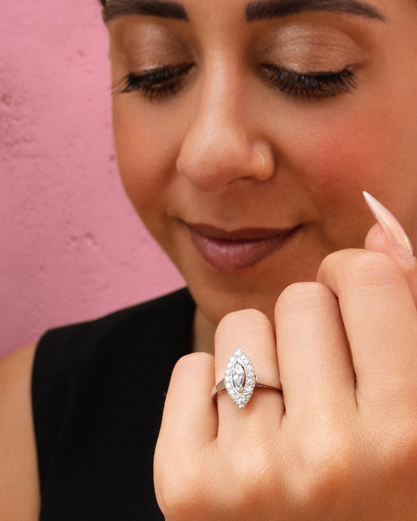 Navette Diamond Ring in 14K White Gold