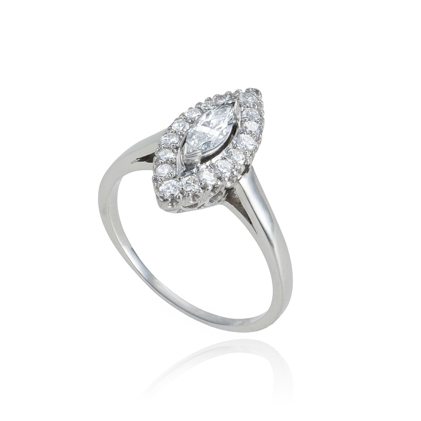 Navette Diamond Ring in 14K White Gold