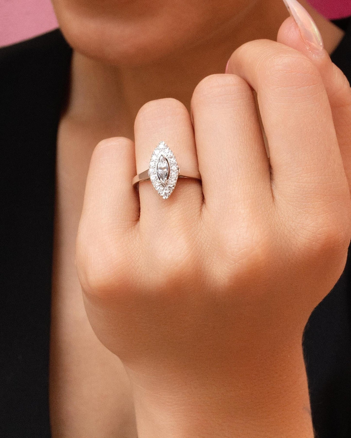 Navette Diamond Ring in 14K White Gold