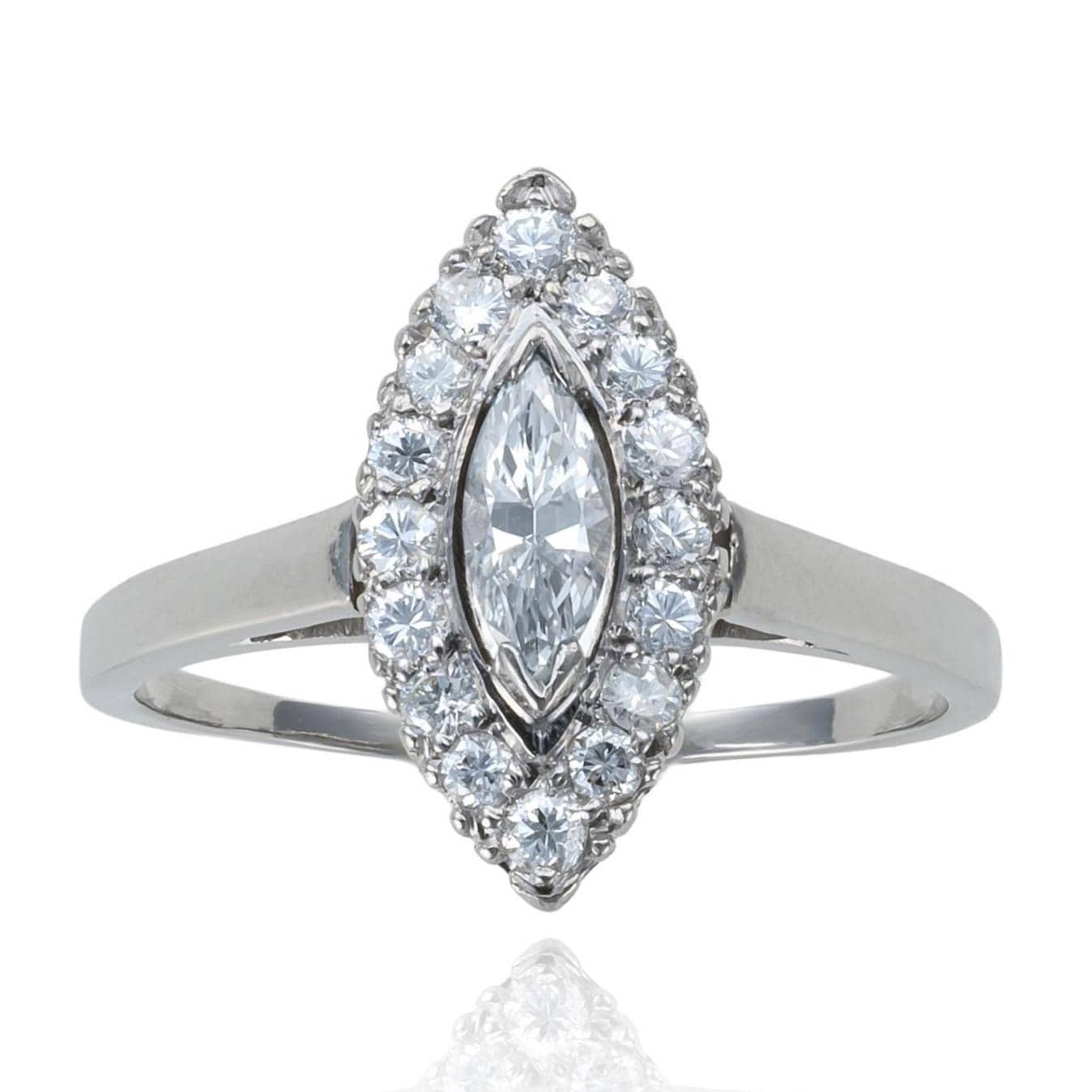 Navette Diamond Ring in 14K White Gold