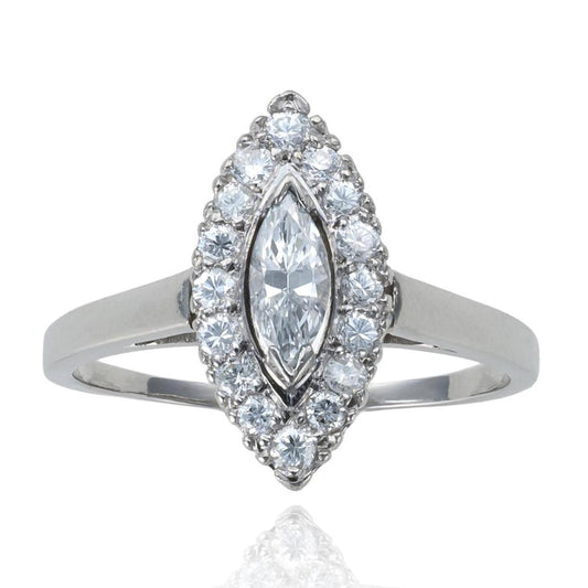 Navette Diamond Ring in 14K White Gold