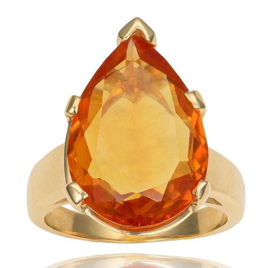 Pear Citrine Ring in 14K Yellow Gold