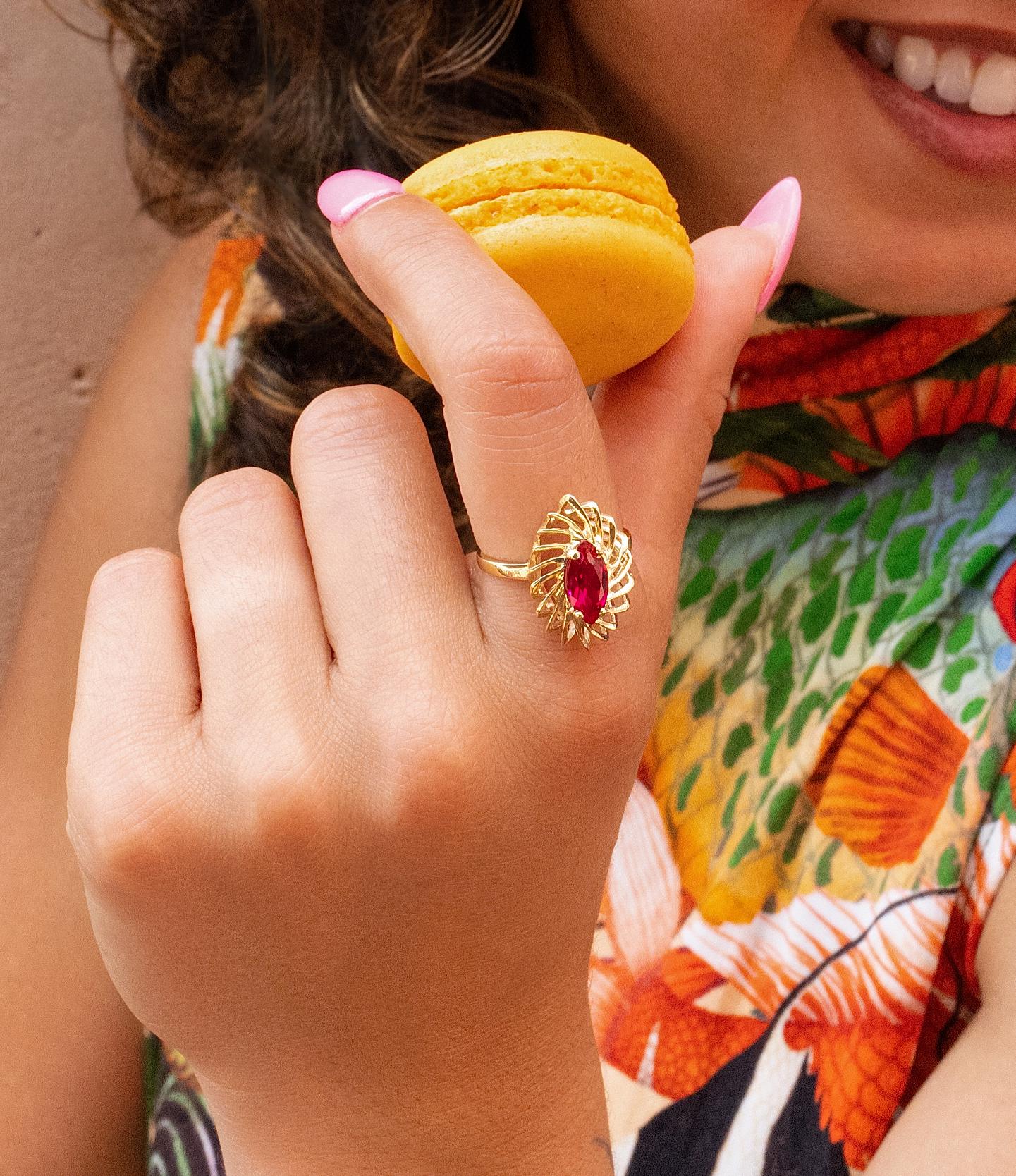 Ruby Marquise Cocktail Ring in 14K Yellow Gold