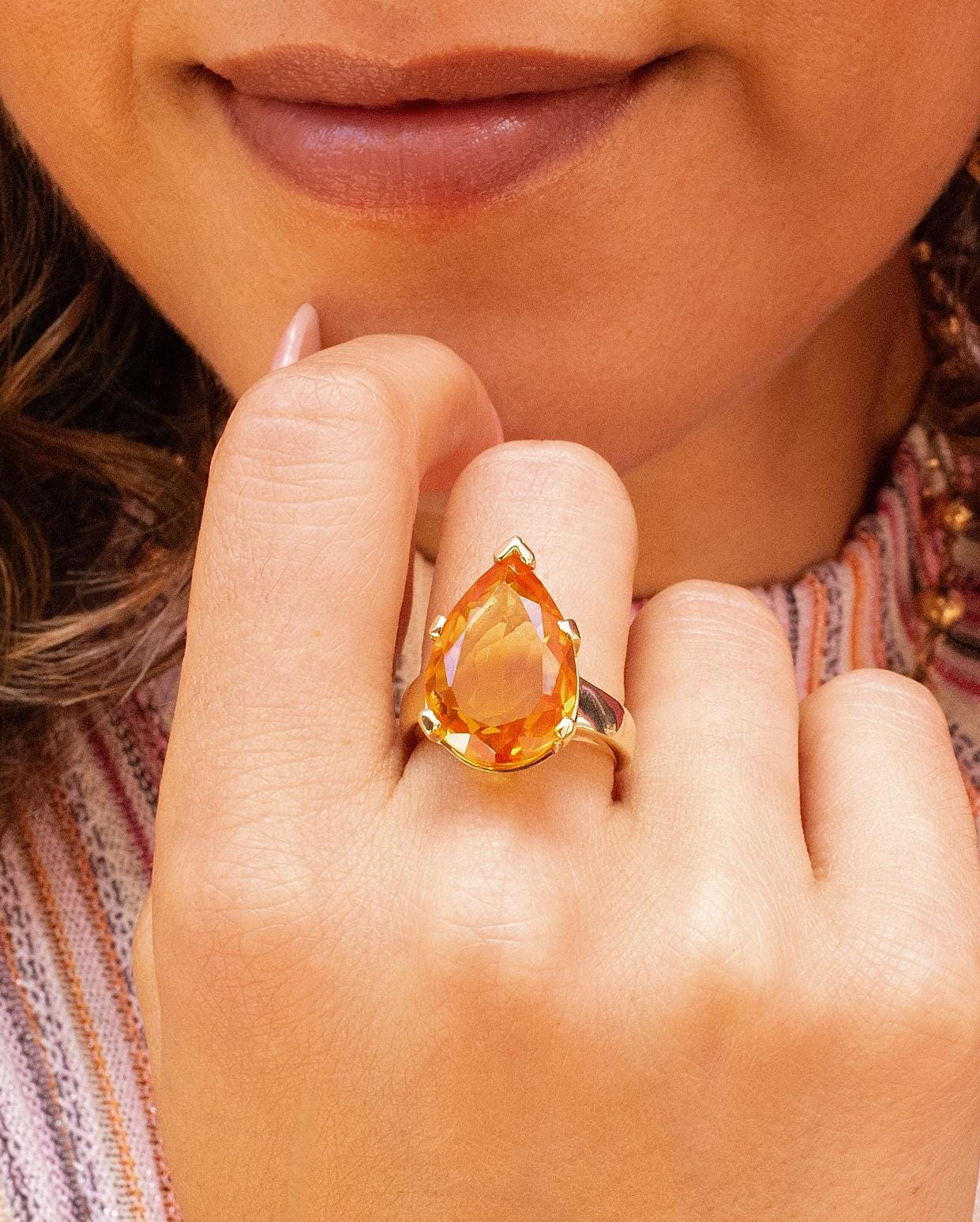 Pear Citrine Ring in 14K Yellow Gold