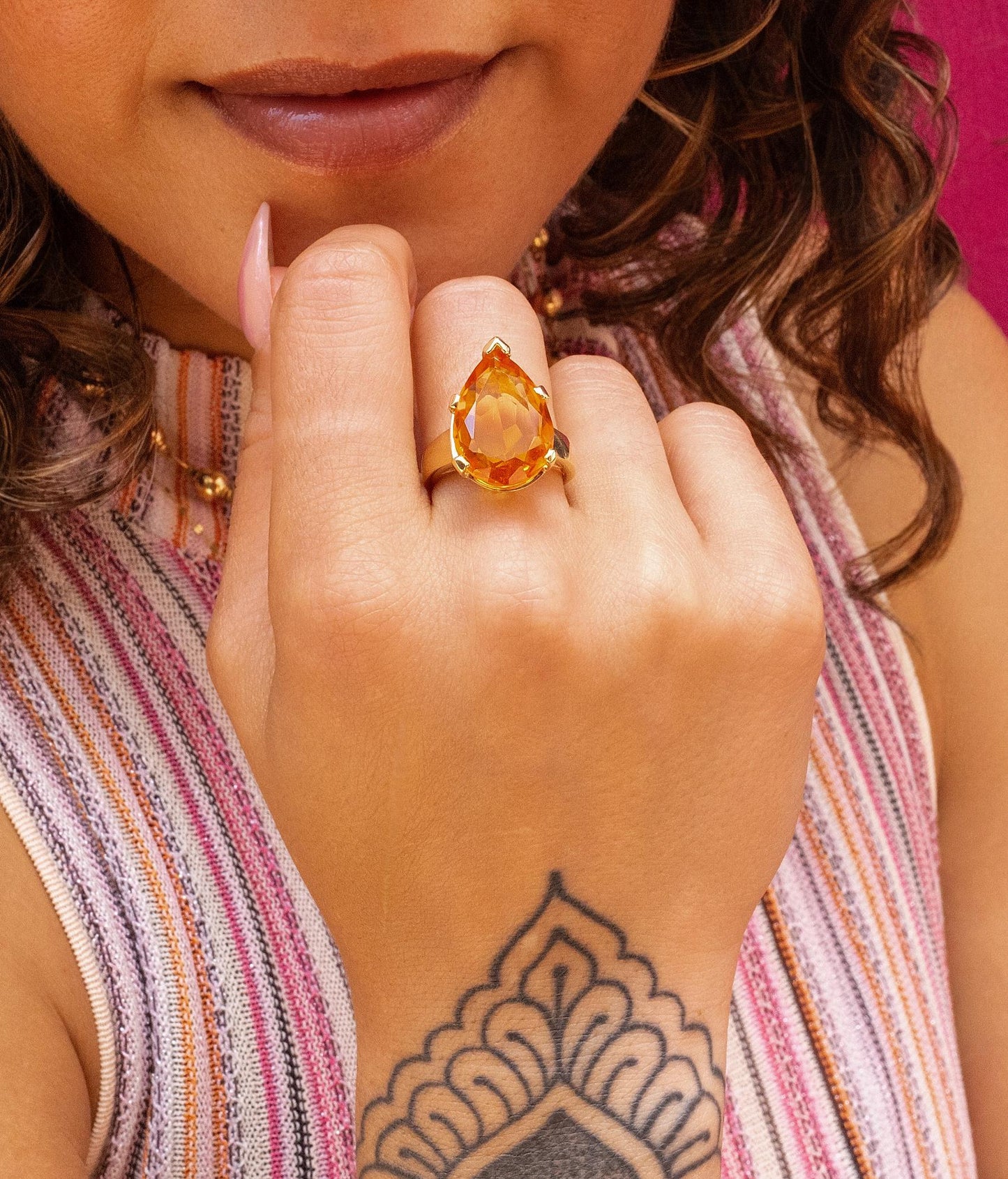 Pear Citrine Ring in 14K Yellow Gold