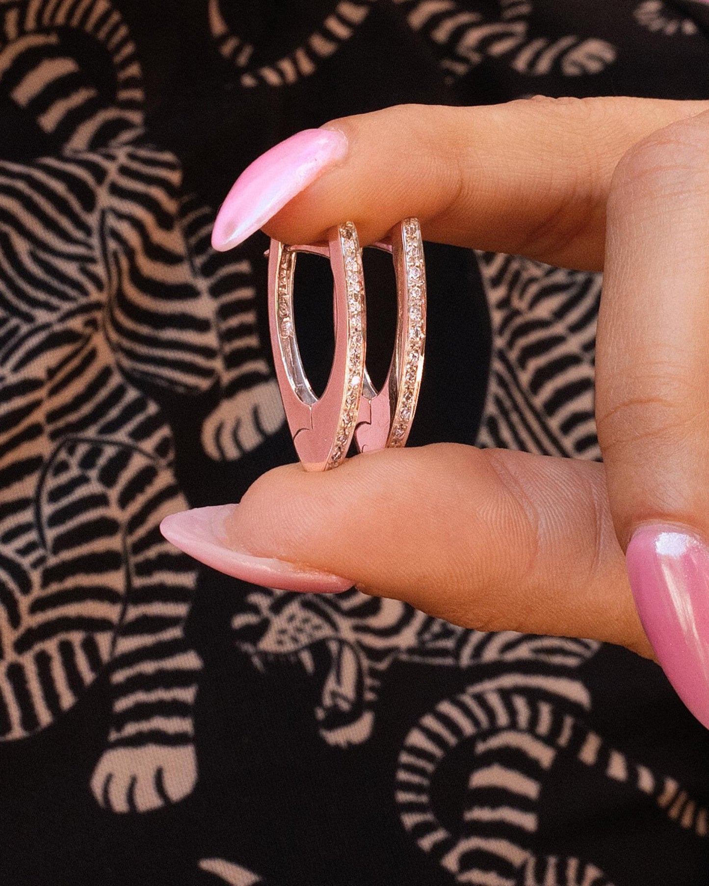 Elongated Diamond V Huggies in 18K White Gold