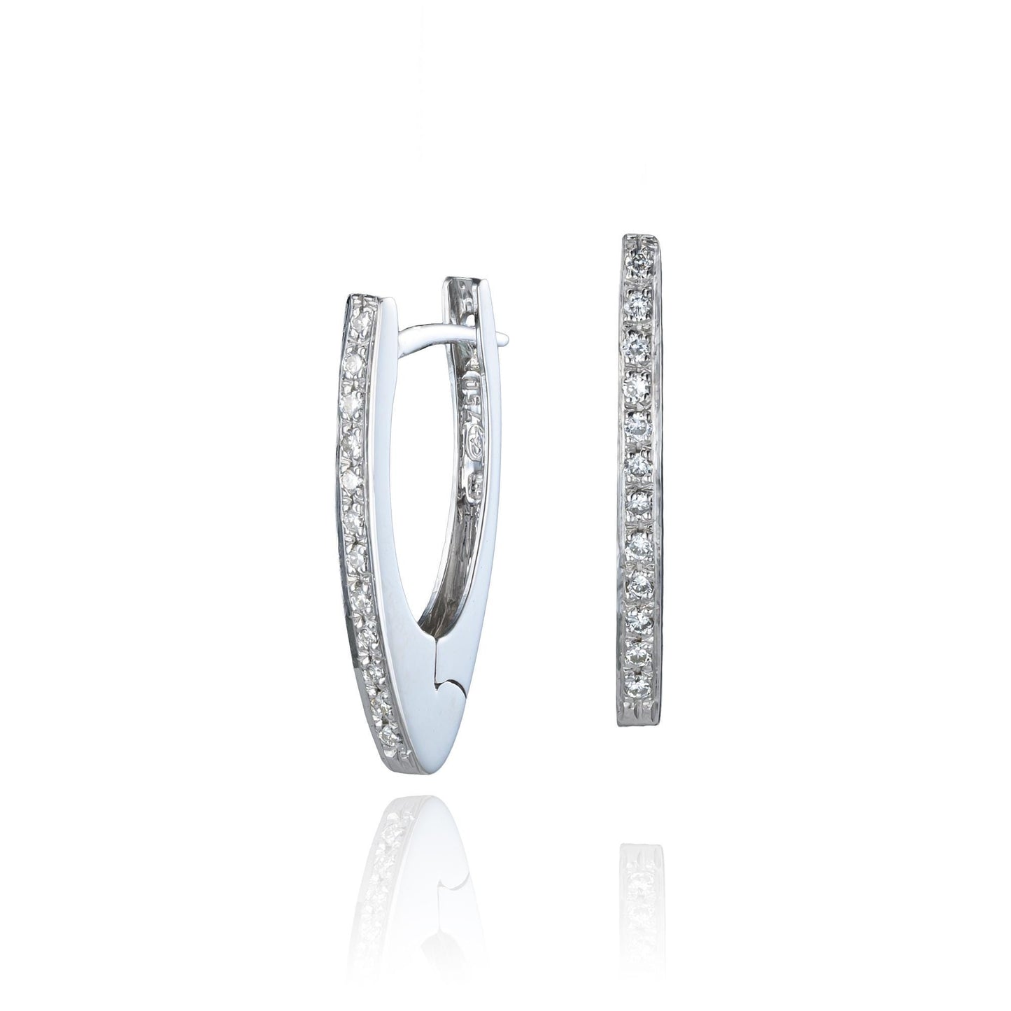 Elongated Diamond V Huggies in 18K White Gold